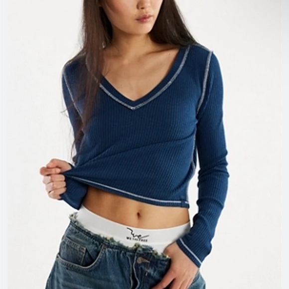 We The Free Tops - Free People Care FP Manchester Tee in Deep Seas Small NWOT